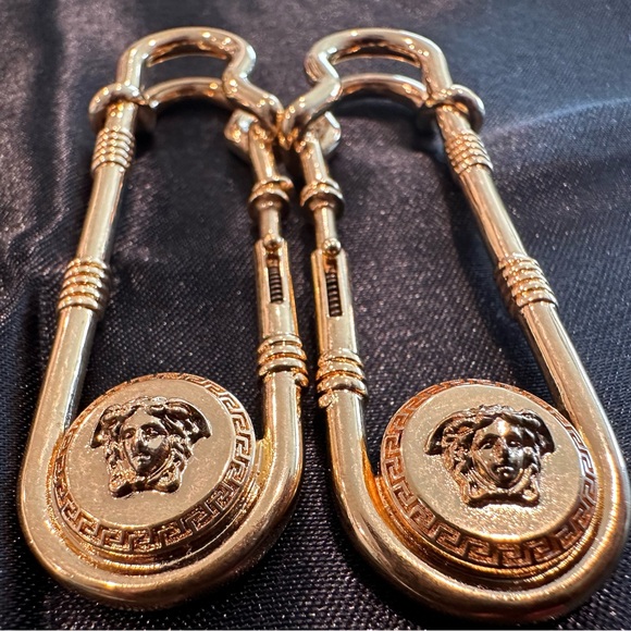 Versace Gold Safety Pin Clip On Gold Medusa Large Pair - Picture 2 of 9